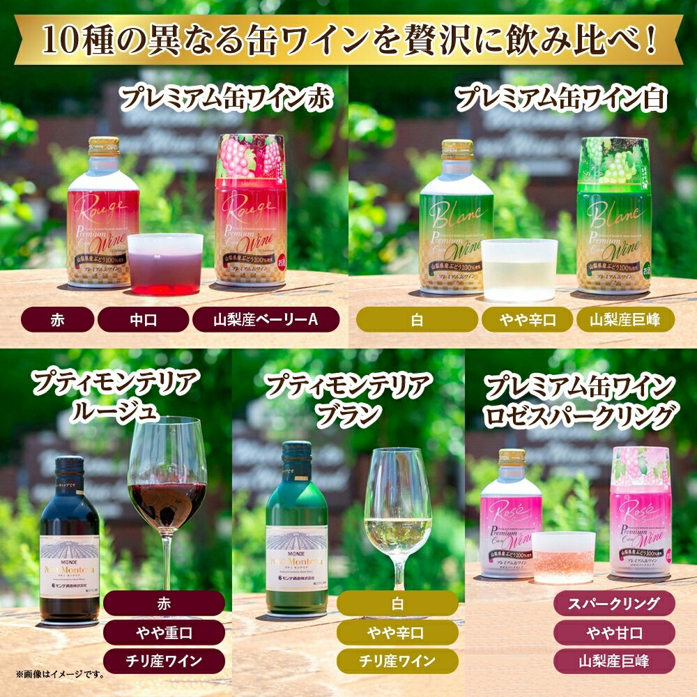 【ふるさと納税】缶ワイン 欲張り10種 飲み比べセット モンデ酒造 20本 赤 白 ロゼ スパークリング ワイン 酒 お酒 贈答 ギフト 晩酌 家飲み 宅飲み キャンプ BBQ バーベキュー パーティー 送料無料 山梨県 笛吹市 30000円 177-4-044