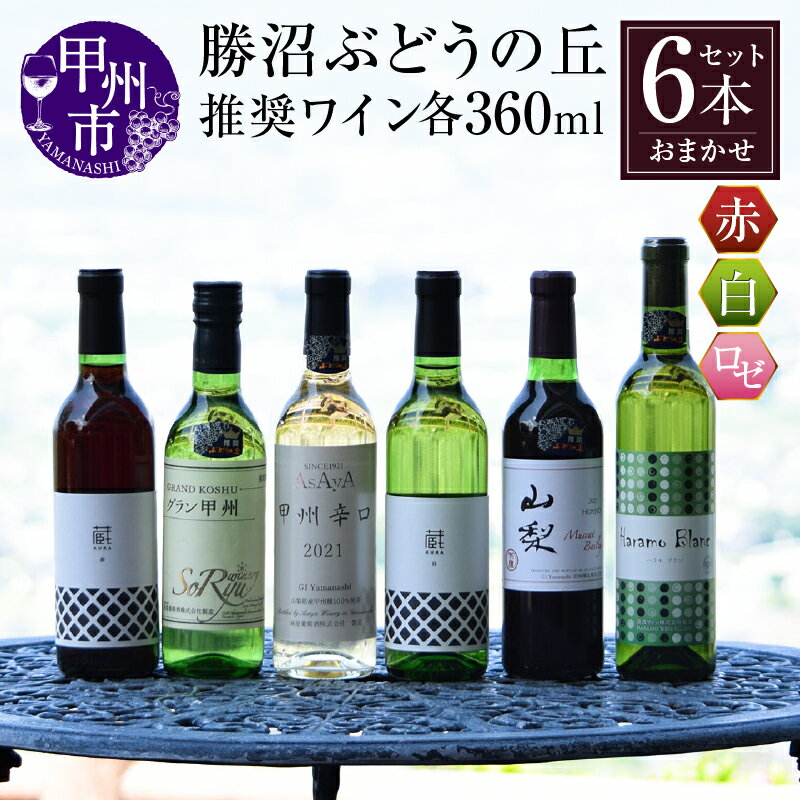 【ふるさと納税】 勝沼ぶどうの丘 推奨 ワイン 360ml 6本 セット 山梨県 甲州市 日本ワイン 甲州ワイン 赤ワイン 白ワイン ロゼワイン ハーフボトル おすすめ お楽しみ 厳選 母の日 父の日 記念日 ギフト 【C-651】