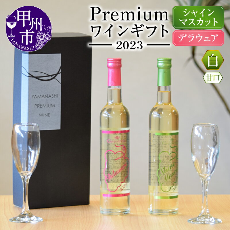 ワイン 甲州市 Premium ワインギフト 白 500ml×2本 シャインマスカットワイン デラウェアワイン 2023 山梨 数量限定 (HO) [B16-776]