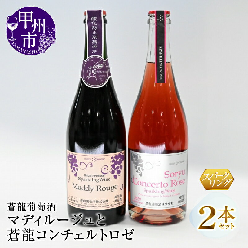 ワイン ロゼ スパークリング 無添加 マディルージュ 蒼龍コンチェルト 2本セット 飲み比べ 甲州市 やや辛口 中口 勝沼 蒼龍葡萄酒 カベルネ・ソーヴィニョン マスカットベーリーA メルロ 750ml 母の日 父の日 記念日 ギフト (MG) 