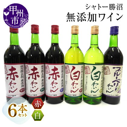 甲州市 シャトー 勝沼 が贈る 無添加 ワイン 6本 セット 山梨県 国産ワイン 甘口 中口 辛口 ブルーベリー 母の日 父の日 記念日 ギフト (MG) 【C5-662】