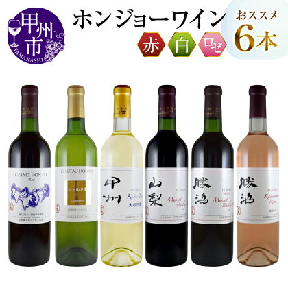 甲州市 ワイン ホンジョーワイン 飲み比べ 6本 セット 酒 日本 赤 ミディアムボディ ライトボディ ロゼ 白 辛口 岩崎醸造 勝沼 マスカットベリーA カベルネソーヴィニヨン ブレンド 山梨県 母の日 父の日 記念日 ギフト (MG) 【E-624】