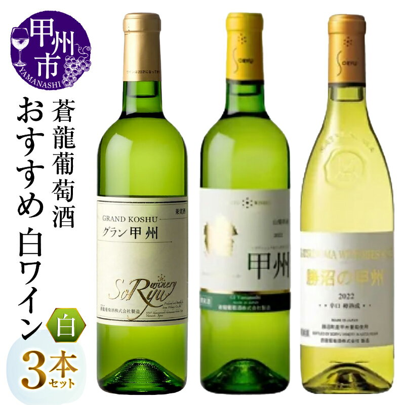 ワイン 白 720ml 3本 セット 白ワイン 辛口 厳選 国産 蒼龍葡萄酒 グラン甲州 トラディショナル・リッチ・テイスト甲州 勝沼の甲州樽熟成 おすすめ 飲み比べ 誕生日 記念日 父の日 母の日 山梨県 甲州市 勝沼 (MG) [B19-489]