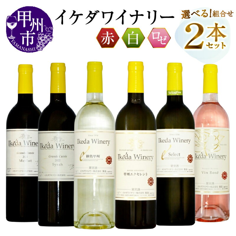 ワイン 白 赤 ロゼ 選べる お届け内容 組合せ 2本 セット 750ml イケダワイナリー グラン・キュヴェ メルロー シラー セレクト白 ヴァン・ロゼ 樽熟甲州 甲州エクセレント 母の日 父の日 記念日 ギフト 贈答 プレゼント 山梨県 甲州市 (MG)