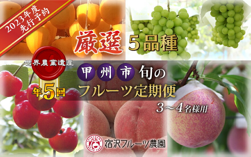 【ふるさと納税】甲州市 フルーツ フルーツ 桃 シャインマスカット ぶどう すもも 干し柿 枯露柿 さくらんぼ定期便 5回 コース 3～4名 様用 【2023年先行予約】【宿沢フルーツ農園】山梨県 産地直送 甘い 果実 くだもの 人気 山梨 【J-101】(SF)のサムネイル
