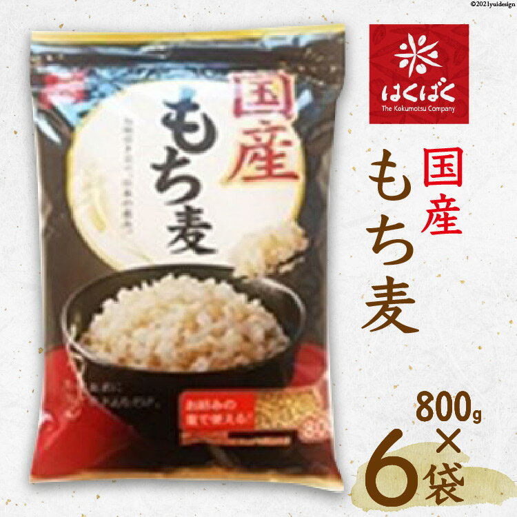 【ふるさと納税】国産もち麦 800g 6袋 / はくばく / 山梨県 中央市 [21470637] もち麦 もちむぎ 大麦 むぎ ムギ 麦 穀物 食物繊維