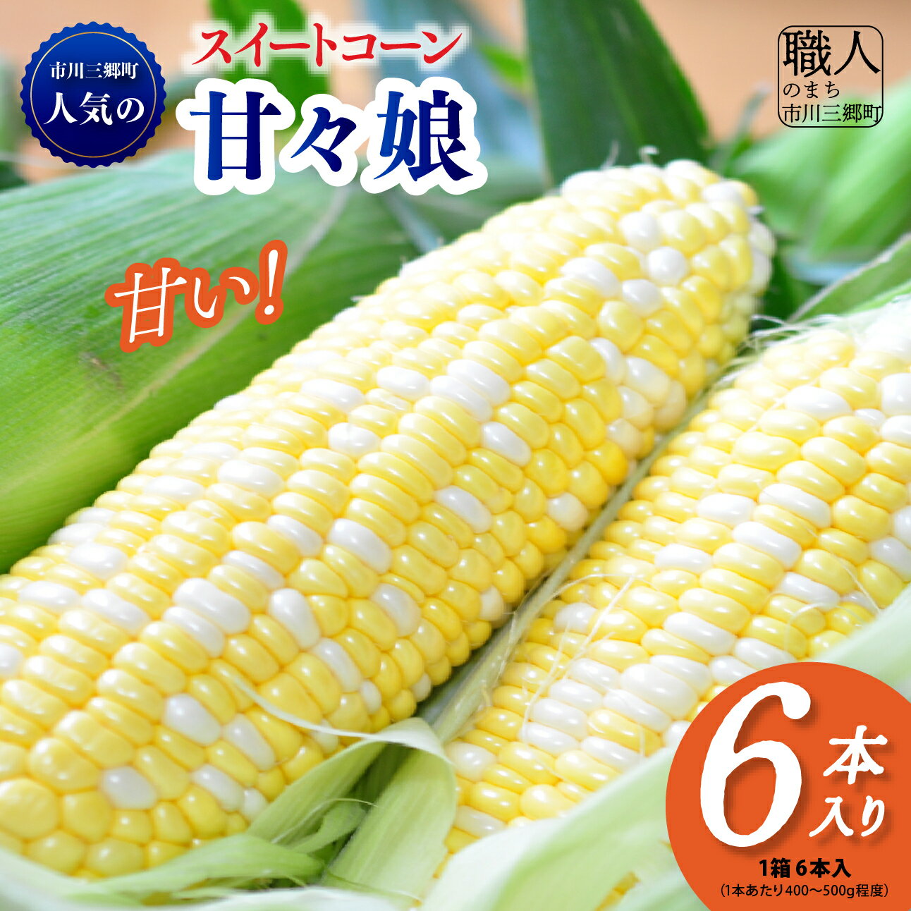 スイートコーン とうもろこし 甘々娘 6本入り 市川三郷町 2026年 6月上旬 発送 産地直送 角田農園 山梨県 市川三郷町 人気 コーン トウモロコシ 朝採り 先行 先行予約 甘い 野菜 夏野菜 BBQ