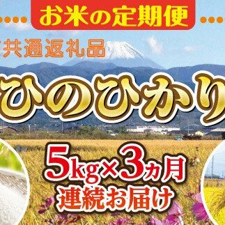 【中央市共通返礼品】お米 定期便3カ月・中央市産お米（ひのひかり）5kg×3カ月 [5839-1667]　【お米・ヒノヒカリ】　お届け：決済完了月の翌月または翌々月に初回出荷