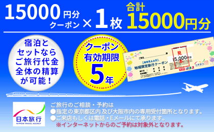 日本旅行　地域限定旅行クーポン【15,000円分】　【 ホテル 宿泊券 チケット 旅行 旅 記念日 】