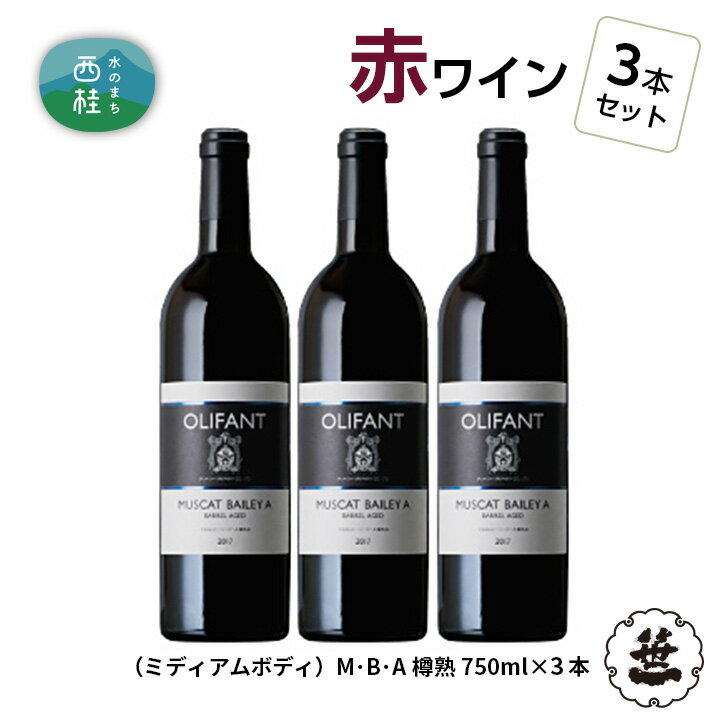 【ふるさと納税】No.146 笹一酒造OLIFANT　マスカット・ベリーA樽熟成　750ml×3本 ／ 赤ワイン ミディアムボディ 送料無料 山梨県