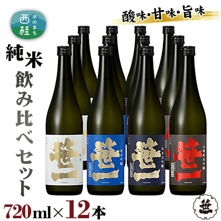 【ふるさと納税】No.161 【蔵元限定】笹一純米飲み比べセット 720ml×12本 ／ 日本酒 お酒 吟醸 濃厚旨口 山廃 食中酒 天然水 御前水 低温発酵 送料無料 山梨県