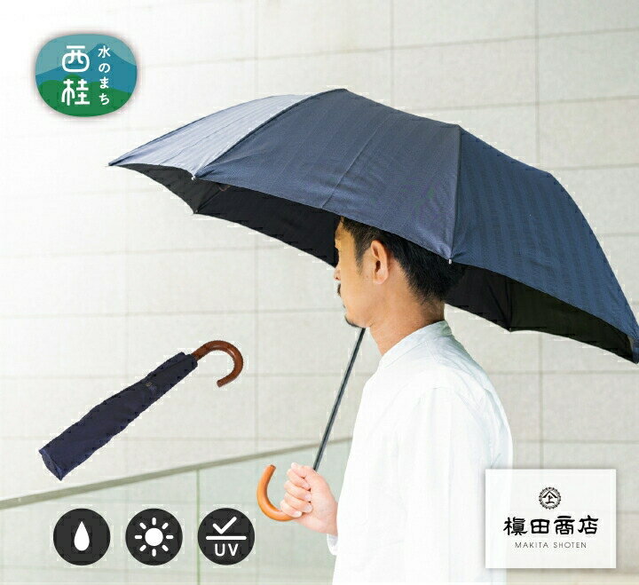 高級織物傘[紳士折りたたみ傘]濃紺系・槙田商店が作るスマートな晴雨兼用傘 / 雨具 雨傘 日傘 8本骨 手開き UVカット 送料無料 山梨県