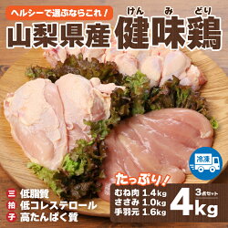 【ふるさと納税】鶏肉 セット 健味鶏 むね肉 ささみ 手羽先 ヘルシー 低脂質 計4kg 山梨県産 画像1