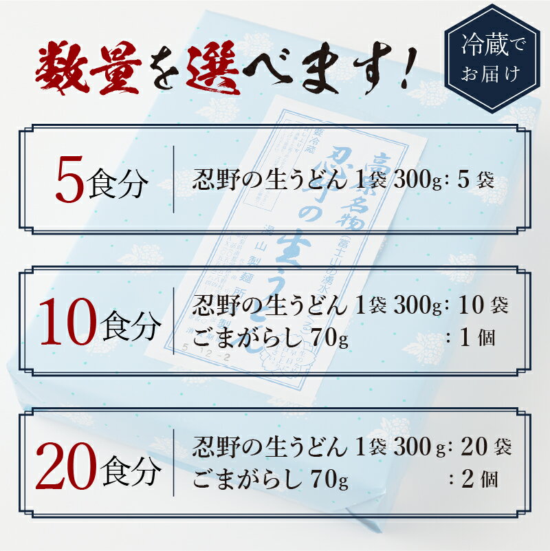 【ふるさと納税】 忍野の生うどん 5食～20食 セット 生麺 箱入り 嬉しい！茹で方説明書付き 麺類 お取り寄せ 冷凍保存可 煮込みうどん ざるうどん カレーうどん 鍋の〆にも 贈答 ギフト 山梨県産 国産 富士山の流水使用 送料無料 忍野村 ※沖縄県、離島不可