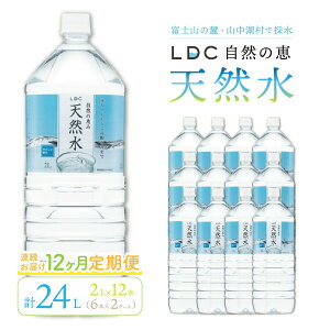 【ふるさと納税】【12カ月定期便】自然の恵み天然水 2L×12本(6本入り2ケース) 計24L を12カ月連続でお届け ※沖縄・離島配送不可 ふるさと納税 天然水 ミネラルウォーター 軟水 水 お水 ミネラル 山梨県 山中湖村 送料無料 定期便 YX003