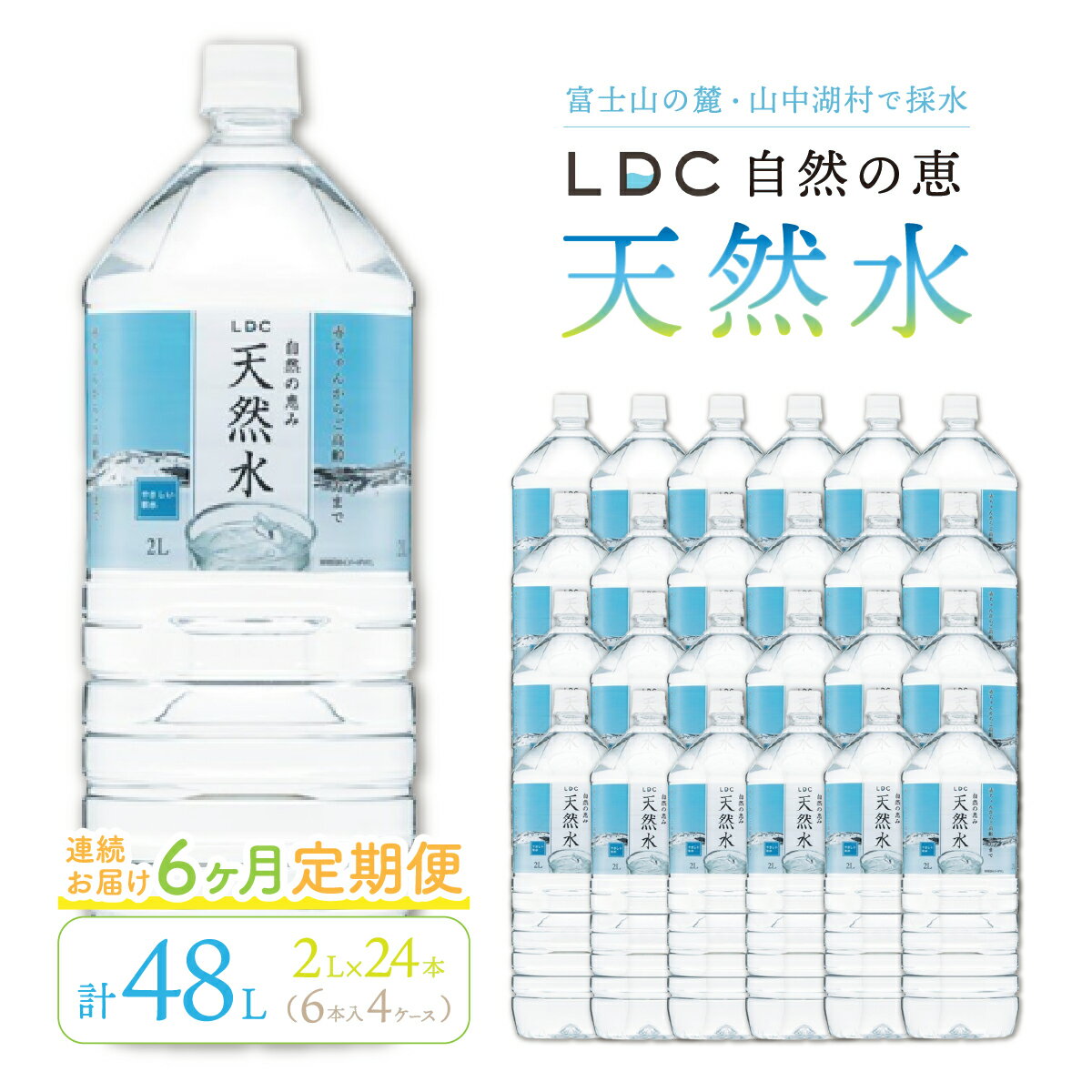 【ふるさと納税】【6カ月定期便】自然の恵み天然水　2L×24