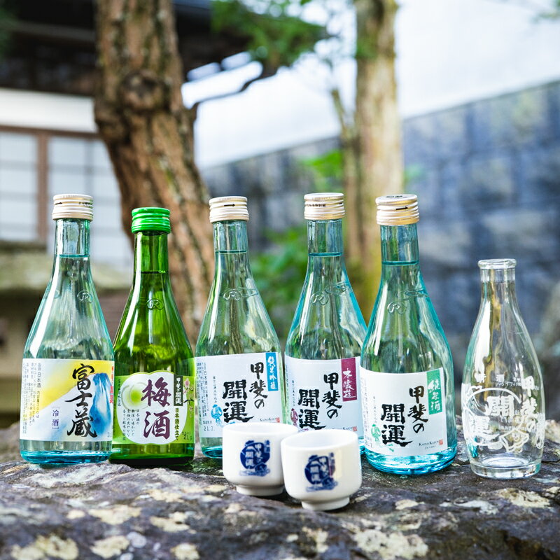 【ふるさと納税】＜富士山の日本酒＞甲斐の開運 Enjoy セット（各300ml×5本・オリジナルお猪口2個と徳利1本）