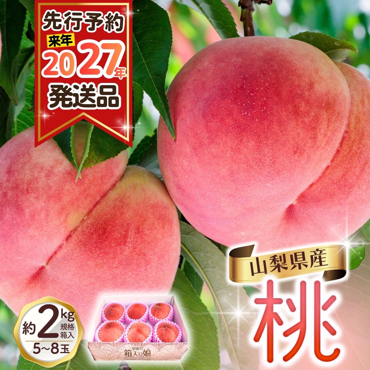 [来年2027年出荷分 先行予約] 朝もぎ直送!『山梨県産 桃』約5〜8玉 約2kg規格箱入り 白鳳 白桃 [高機能共選機使用]選び抜かれた桃[もも 先行予約] 山梨県産 モモ/ フルーツ 果物 くだもの 甘い 人気 産地直送/厳選 贈答 贈り物