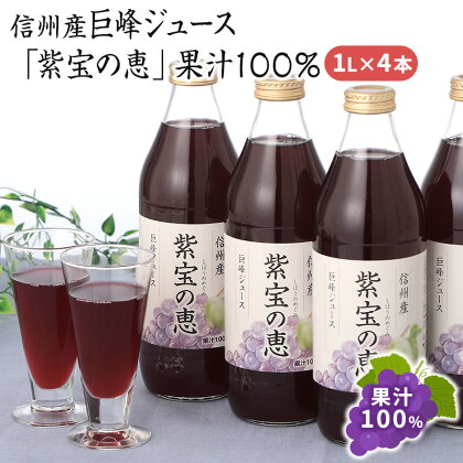 信州産 巨峰ジュース 果汁100％　「紫宝の恵」 (1L×4本)　【果実飲料・ジュース・果汁飲料・野菜飲料・ぶどうジュース・ブドウ】