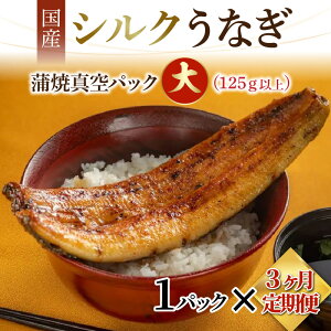 【ふるさと納税】【定期便】【3ヶ月連続お届け】シルクうなぎ蒲焼真空パック 大(125g以上)×1パック 合計375g以上 3パック | <やなのうなぎ観光荘> 鰻 ウナギ ブランド 丑の日 定期便 蒲焼き かば焼き 個包装 小分け 冷凍 クール便 国産 岡谷市 のし対応 時短調理