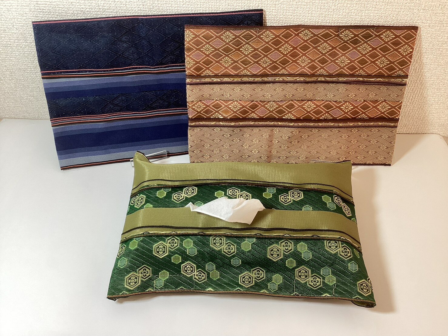 畳の縁(へり)で作ったティッシュカバー | 手作り 雑貨 小物 カラフル ティッシュボックス 赤 青 緑