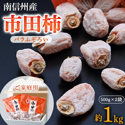 【ふるさと納税】【 南信州産 】 市田柿 (バラふぞろい)約 1kg ( 500g パック × 2袋 )_ 柿 干し柿 干しがき 果物 フルーツ 干柿 おやつ お菓子 【1114344】