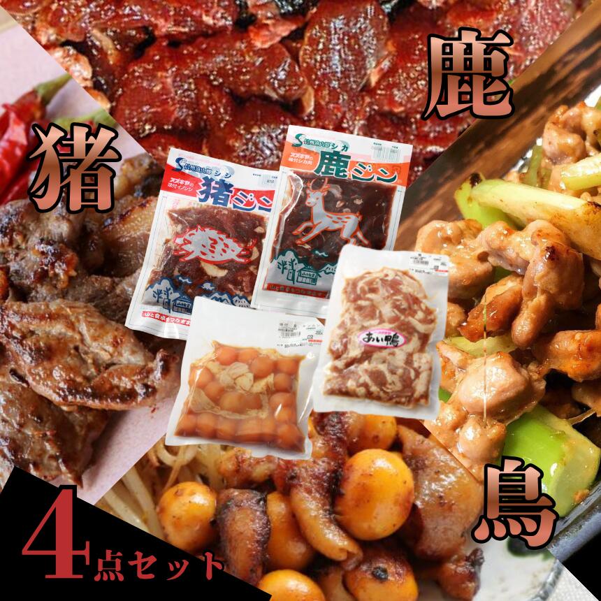 ジビエ 猪 鹿 鳥 セット | ジビエ 肉 にく ジンギス 猪 イノシシ 鹿 シカ 鳥 合鴨 味付 味付け肉 簡単 便利 焼肉 炒め物 惣菜 おかず おつまみ セット 食べ比べ 冷凍 長野県 飯田市 信州