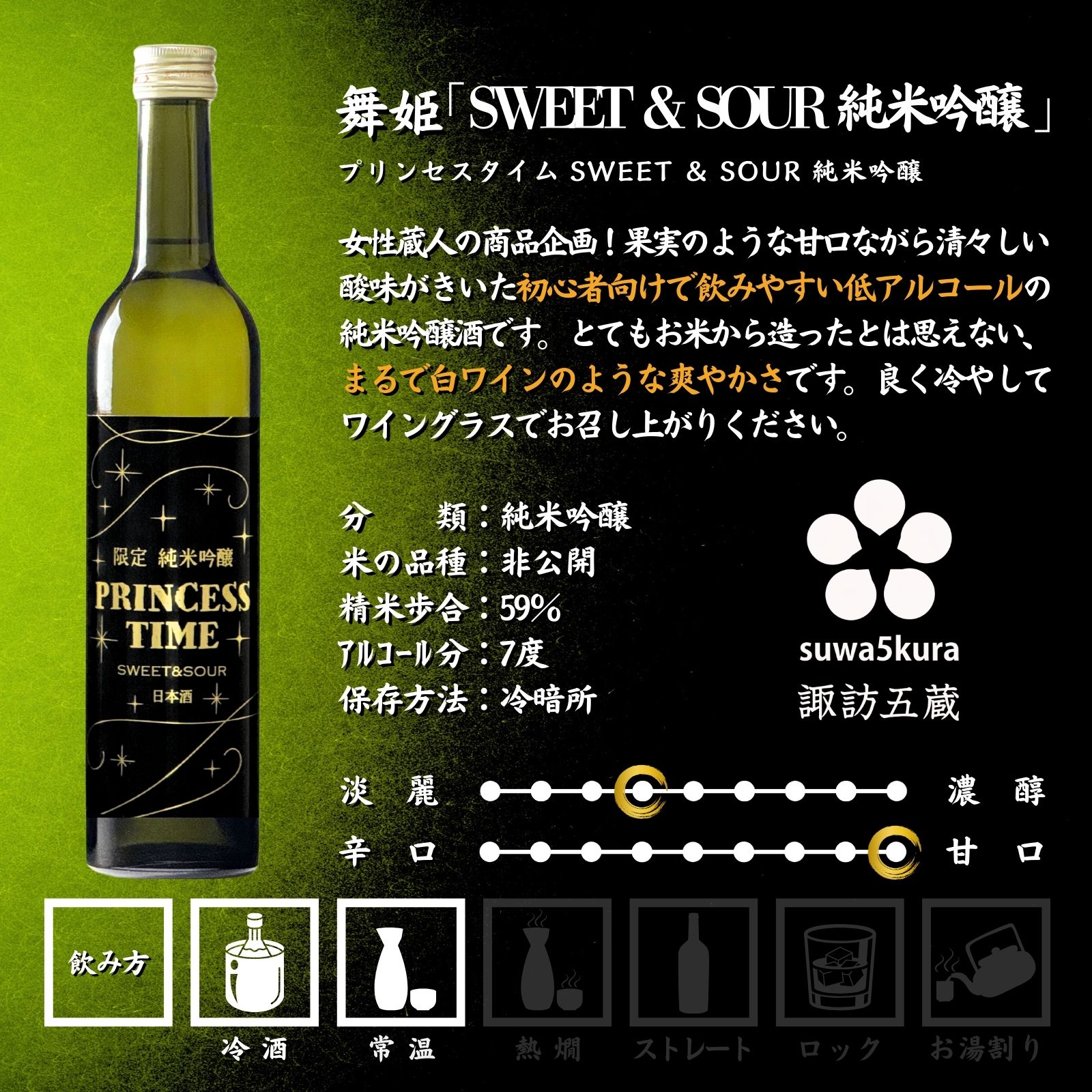 【ふるさと納税】信州 諏訪五蔵 甘いお酒 日本酒 プリンセスタイム 飲み比べ セット 500ml 720ml 2本 舞姫 「SWEET ＆ SOUR 純米吟醸」 「ブルーボトル 純米吟醸」 PRINCESS TIME スイート アンド サワー 女性 蔵人 地酒 プレゼント ギフト 父の日 長野県 諏訪市【102-13】 f202061-suwa-10000456 長野県諏訪市 サンプル画像2