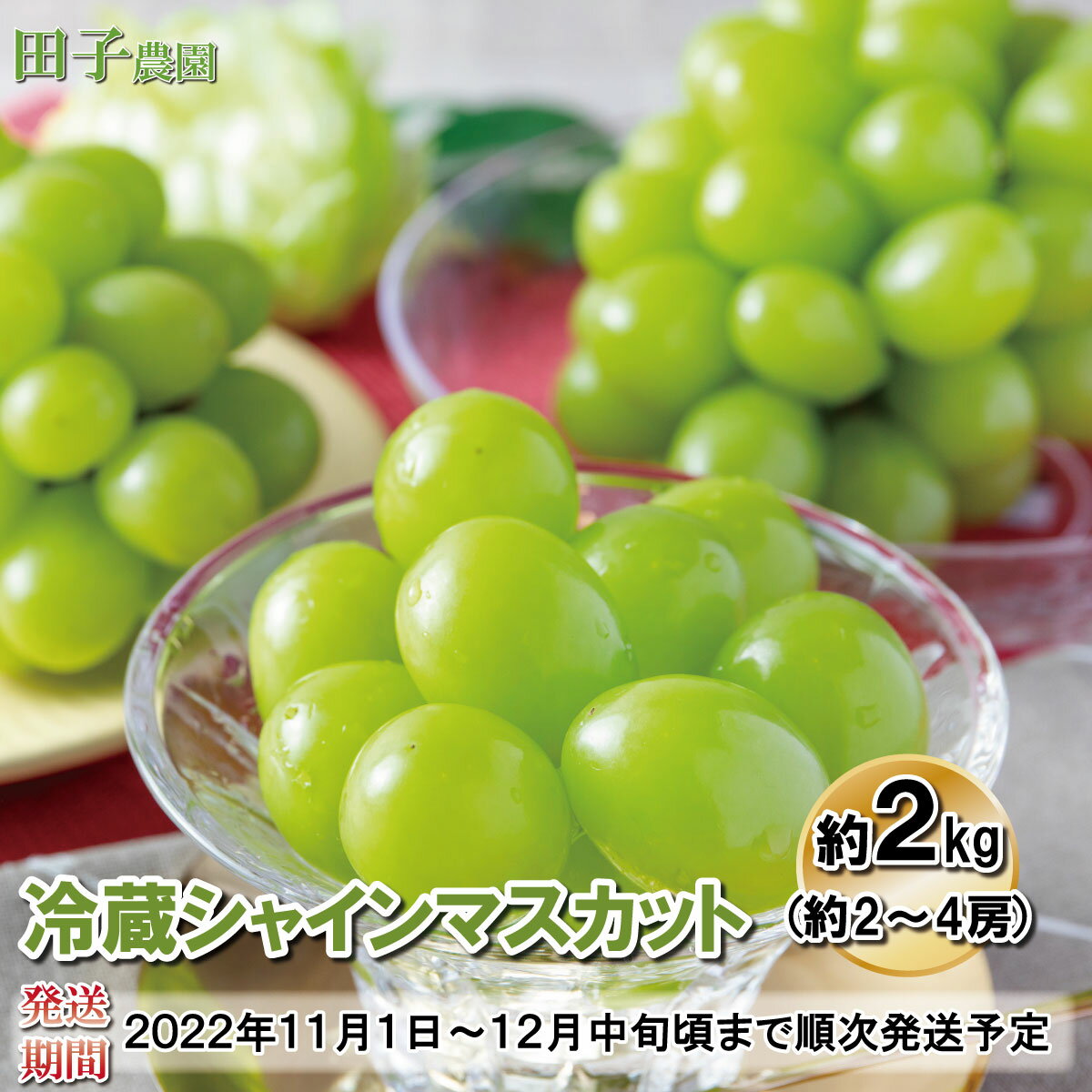 【ふるさと納税】冷蔵シャインマスカット約2kg(約2~4房)《田子農園》■2022年発送■※11月上旬頃~12月中旬頃まで順次発送予定果物類フルーツ果物ぶどう