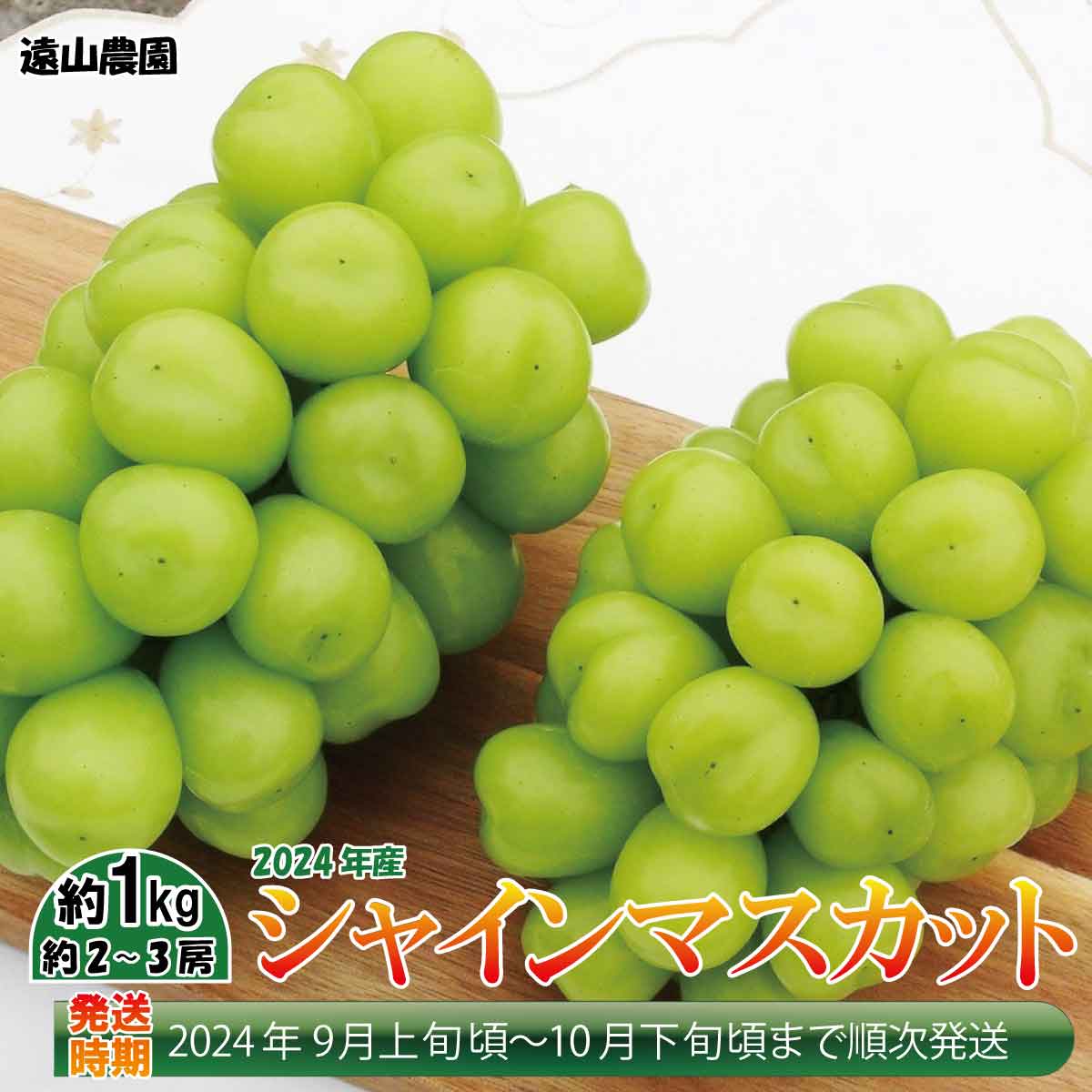 [先行予約]2024年産シャインマスカット 約1kg(約2〜3房)[遠山農園] 2024年発送 ※9月上旬頃〜10月下旬頃まで順次発送予定 フルーツ 果物 ブドウ ぶどう シャインマスカット