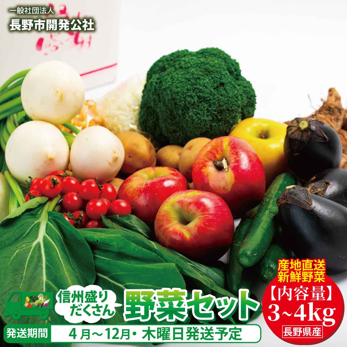 【ふるさと納税】【産地直送新鮮野菜】長野県産 信州盛りだくさん野菜セット 3kg～4kg《一般社団法人　長野市開発公社》 野菜 フルーツ 果物 きのこ セット 詰め合わせのサムネイル