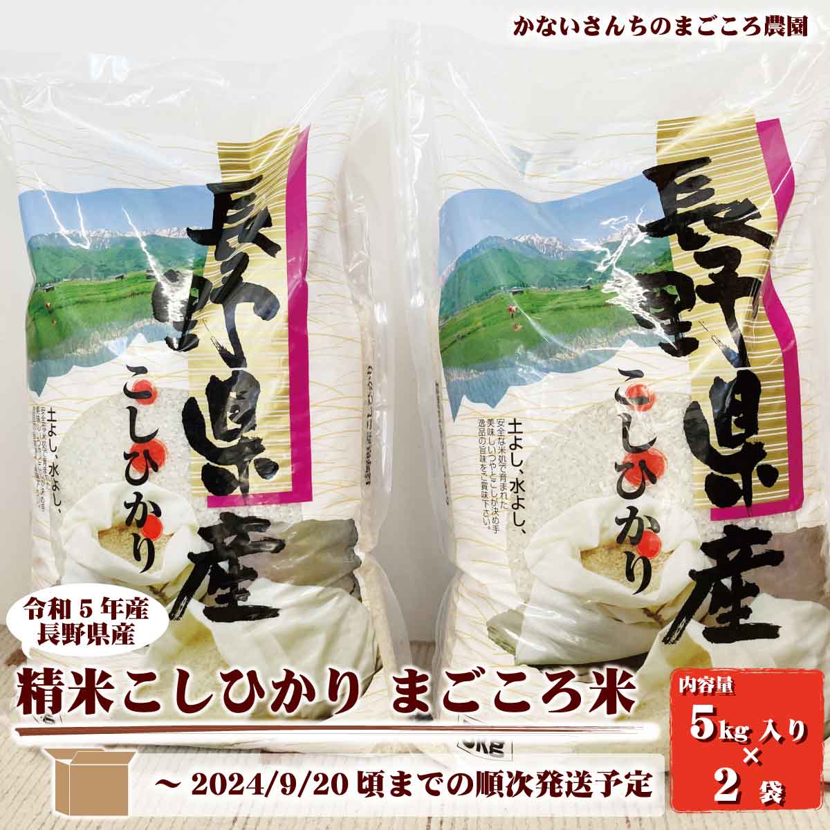 令和5年産 長野県産精米こしひかり まごころ米10kg(5kg入り×2袋)[かないさんちのまごころ農園] 2023年〜2024年発送 ※9月下旬頃まで順次発送予定 お米 コシヒカリ [お米5kg〜10kg未満]特集