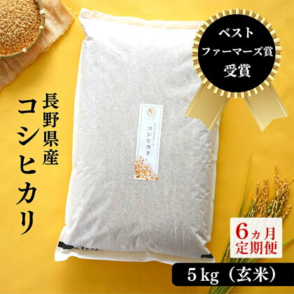 【6ヵ月定期便】ベストファーマーズ賞受賞 コシヒカリ【玄米】5kg　【定期便・お米・コシヒカリ】