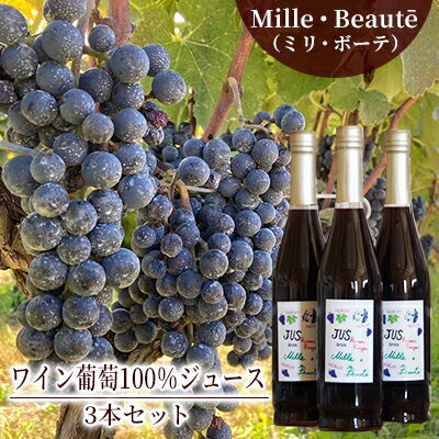 Mille・Beauté (ミリ・ボーテ)ワイン葡萄100%ジュース 3本セット [ 果汁飲料 ぶどうジュース グレープジュース ワイン用葡萄使用 飲み物 ソフトドリンク 長野県産ブドウ使用 国産ブドウ使用 ]