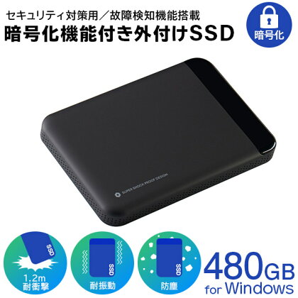 【049-02】ロジテック セキュリティ対策 暗号化 外付けSSD ポータブル 480GB【LMD-PBL480U3BS】