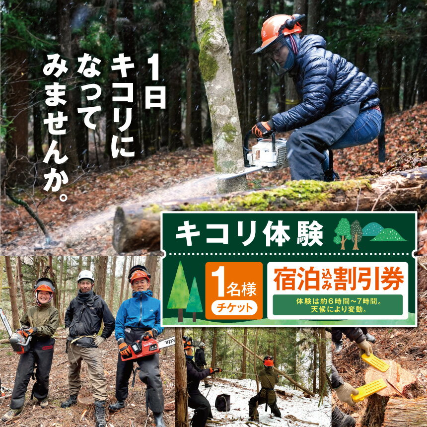【ふるさと納税】キコリ体験　宿泊割引券｜キコリ 森 体験 チケット 自然 伐採体験 伊那市 山林 長野県 信州【007-96】