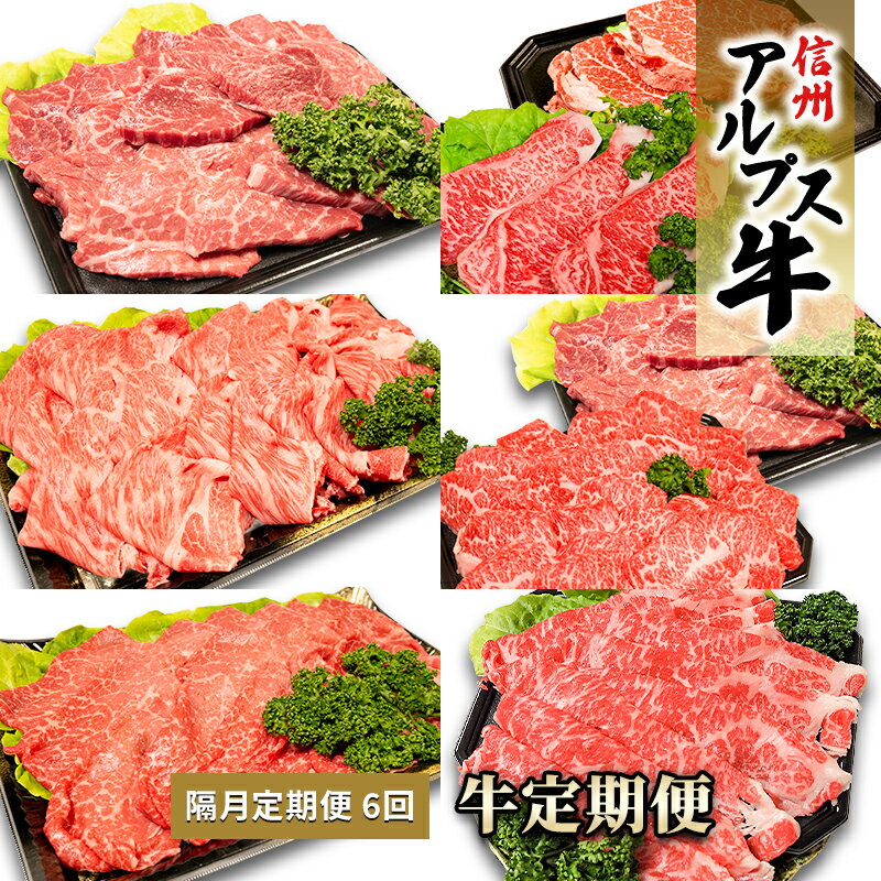 [信州アルプス牛]定期便(隔月 計6回お届け) [定期便・ 牛肉 お肉 国産 国産牛 食材 グルメ カルビ サーロイン ヒレ 肩ロース もも ]