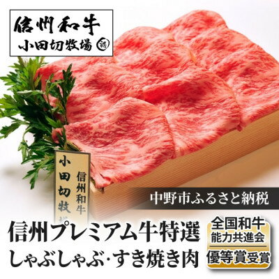 [中野市返礼品]小田切牧場 信州プレミアム牛肉 ロース しゃぶしゃぶ・すき焼き用 500g[配送不可地域:離島]