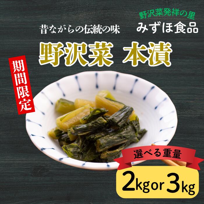 「野沢菜 本漬」漬物屋さんが漬けた北信州の家庭の味漬物 選べる重量 2kg 3kg [長野県 飯山市 つけもの 国産 野沢菜 野沢菜漬け ご飯 おかず 副菜 郷土食 郷土料理 冬季限定 家庭 ギフト プレゼント おすすめ]