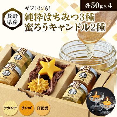 【ふるさと納税】【ギフトセット】純粋はちみつ×蜜ろうキャンドル(水に浮く星と花のキャンドル)【1485320】