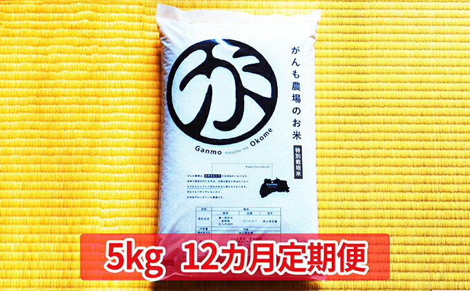 【ふるさと納税】【12ヶ月定期便】がんも農場の新米　毎月楽しみ5kg　【米／お米】　お届け：2018年10月1日〜