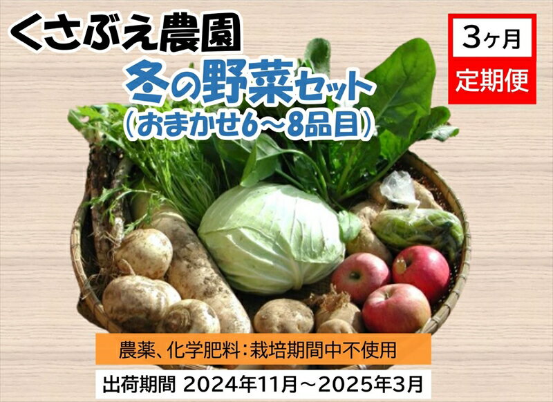 [3ヶ月定期便] くさぶえ農園 冬の野菜セット(おまかせ6〜8品目) 高原野菜 無農薬 簡単レシピ[2024年11月1日出荷開始〜2025年3月31日出荷終了][くさぶえ農園 農薬や化学肥料を使用せず 長野県 佐久市 ]