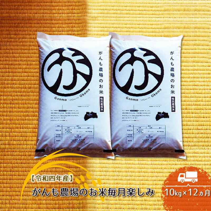 【ふるさと納税】【令和四年産】定期便 がんも農場のお米毎月楽しみ 10kg×12ヵ月＜出荷開始：2022年10月5日～2023年9月22日＞【コシヒカリ こしひかり お米 米 こめ コメ ごはん ギフト プレゼント 長野県 佐久市 】