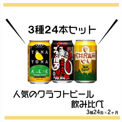 【定期便2ヶ月】よなよなエールと軽井沢高原ビールのクラフトビール飲み比べセット 3種24本【よなよな ヤッホーブルーイング クラフトザウルスペールエール　軽井沢高原ビールワイルドフォレスト 長野県 佐久市 】