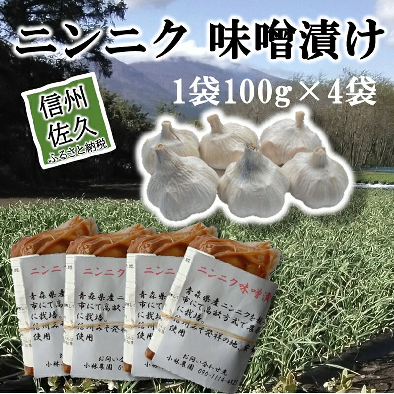 【ふるさと納税】ニンニク味噌漬け400g（100g×4袋）＜沖縄・離島は配送不可＞にんにく 無農薬 ホワイト六片種 安養寺味噌 信州味噌 【 漬物 長野県 信州 佐久市】