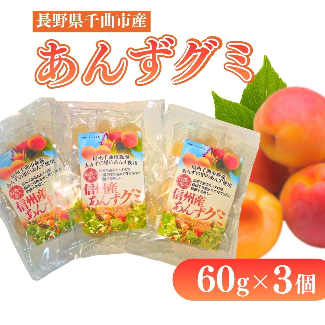 信州 千曲市 森産 あんずグミ3個セット (60g×3個) | グミ 千曲市森産 アンズ 杏子 お菓子 長野県 千曲市 信州