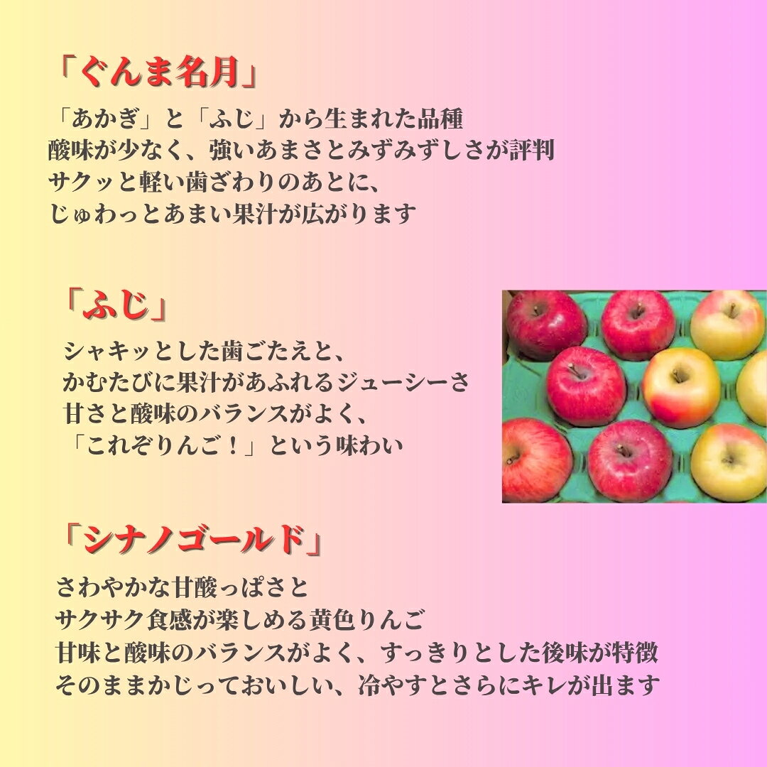 【ふるさと納税】ぐんま名月×ふじ×シナノゴールド 味くらべセット 約4kg (12個~18個) 【半蔵農園】 | りんご 林檎 リンゴ 信州りんご 長野県 千曲市