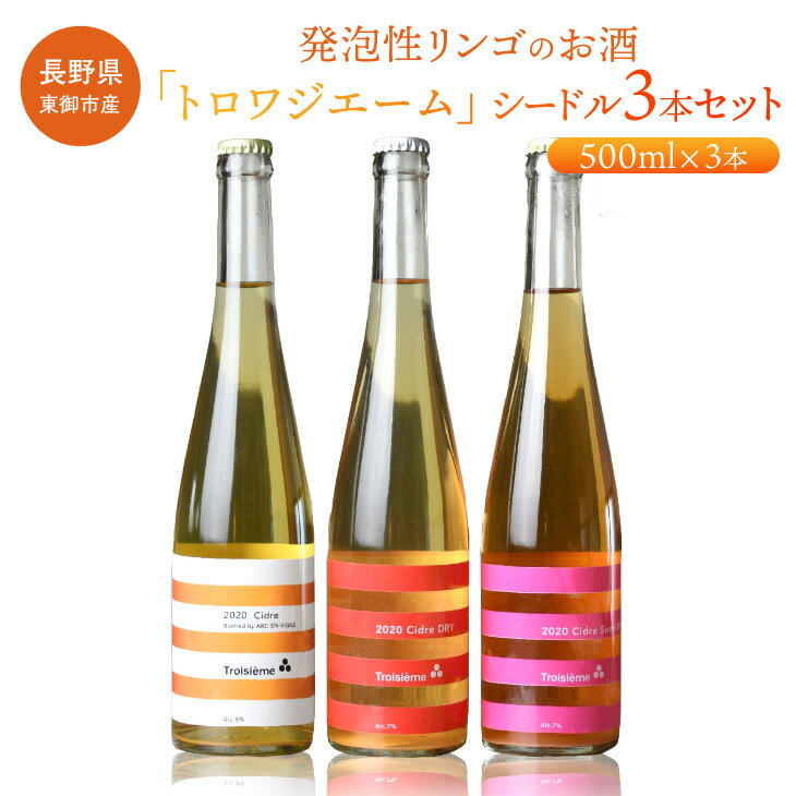 【ふるさと納税】「トロワジエーム」シードル3本セット／発泡性リンゴのお酒 | りんご 500ml 3種