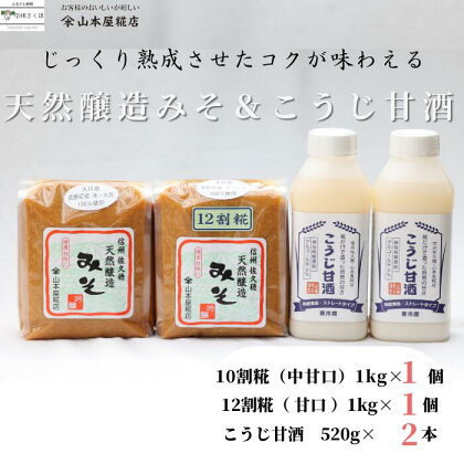 老舗糀屋の糀だけで造った甘酒2本と天然醸造みそ2種セット〔YK-04〕