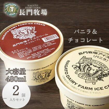 長門牧場アイスクリーム 480ml 2個セット バニラ チョコレート　【スイーツ・アイスクリーム ・アイス・バニラ・チョコレート】